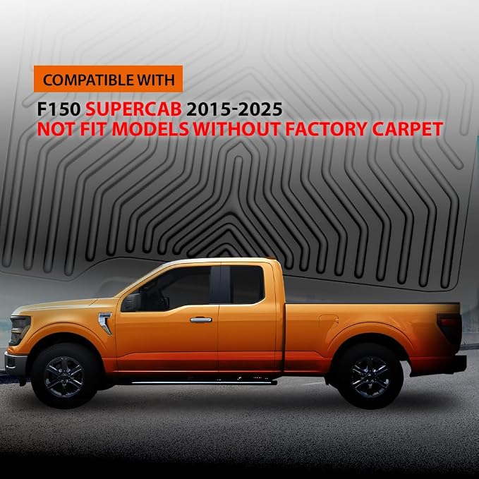 G-PLUS TPE Floor Mats Fit Ford F150 Supercab 2015-2025 | Not Fit Models W/o Factory Carpet,All Weather Protection,Non-Slip,Custom Fit Floor Liners,TPE Full Coverage,1st & 2nd Row