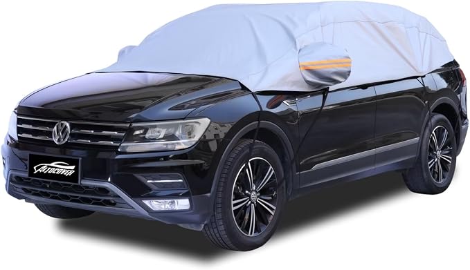 Half Car Cover, Windshield Cover for Ice and Snow with Cotton Liner, Car Cover Waterproof All Weather for Snow, Sun, Rain, Dust, UV Protection Fit SUV L