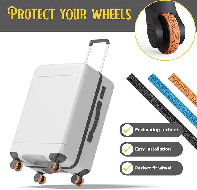 8 Pcs Luggage Wheels Covers Silicone, Suitcase Wheel Covers, Cuttable Silicone Luggage Wheel Protector, Silent Noise Reduction Shock for Spinner Wheel Suitcases or Office Chair Caster Orange P