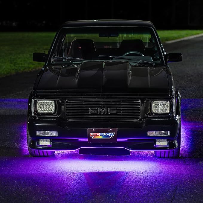 LEDGlow 6pc Purple Slimline LED Truck Flexible Underglow Lighting Kit | Neon Accent Lights Include Flex Underbody Tubes, Solid Color Illumination, 4 Modes, Control Box & Remote