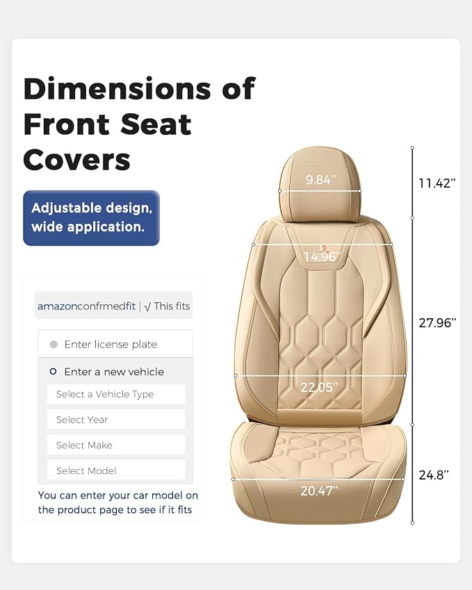 Huidasource Seat Covers Full Set, Universal Fit for Cars SUVs Trucks, Beige | Full Coverage Leather Car Seat Cover, Airbag, Cupholder Compatible, Seat Function Retain, Velcro Adjustable