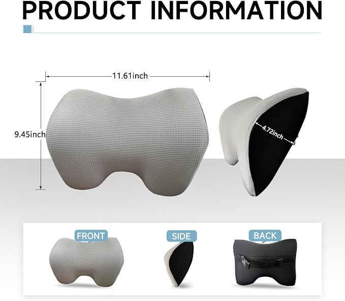 Make Comforting Car Headrest Pillow, Car Pillow for Driving with Adjustable Strap, 100% Memory Foam Neck Cushion, Breathable Removable Cover & Ergonomic Design - Car Neck Pillow(Moonlight-Silver, 1PC)