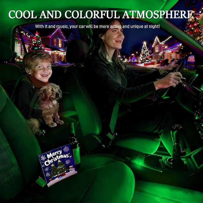 Car LED Strip Light, Car Interior Lights, 12V 24 LED Auto Under Dash Atmosphere Lights with USB Port, Auto Atmosphere Under Dash Lighting Kit for Vehicles (Green, USB)