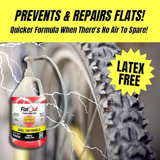 QuickStrike Tire Sealant - Small Tire/Bicycle Formula - NEW Formula - Prevents Flat Tires - Seals Leaks - Contains Kevlar - Tubeless Tire Sealant - 1 Gallon + Tool