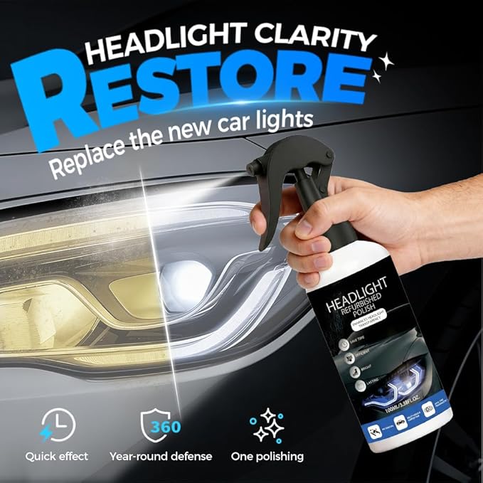 Car Headlight Restoration Kit - 2026 Upgraded Automotive Headlight Cleaner and Restorer Kit for Foggy Yellowing Oxidation, Refurbishing Fluid Restores Clarity & Brightness for All Vehicle Types (2PCS)