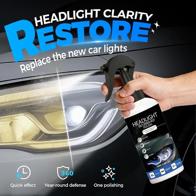Car Headlight Restoration Kit - 2026 Upgraded Automotive Headlight Cleaner and Restorer Kit for Foggy Yellowing Oxidation, Refurbishing Fluid Restores Clarity & Brightness for All Vehicle Types (3PCS)