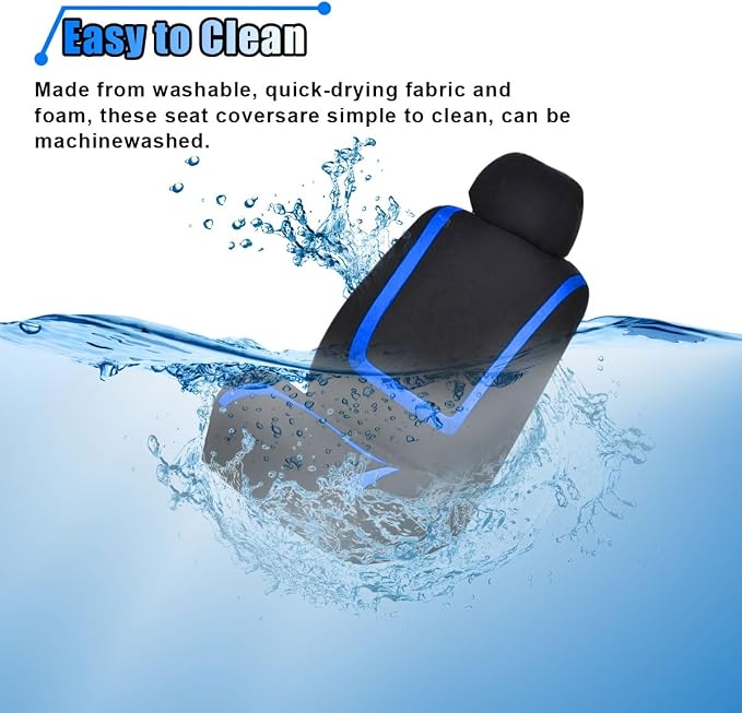 LAINLOY 2 Pack Car Seat Covers, Breathable Seat Protectors, Anti-Slip Driver Seat Cover, Comfortable Front Seat Cover Set Universal Fit for Truck, SUV, Sedan, Airbag Compatible (Black&Blue)