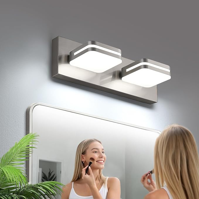 Torondo 360° Rotate LED Bathroom Vanity Light Fixtures, Acrylic Vanity Lights for Bathroom, Modern Wall Lighting Fixtures Over Mirror Living, Brushed Nickel, Natural White, 2-Light, 14-Inch