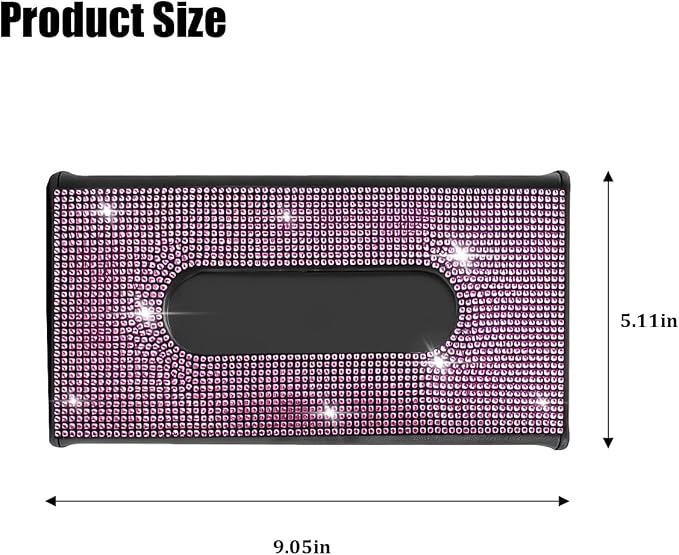 Bling Car Visor Tissue Holder, Shiny Rhinestone Leather Sun Visor Napkin Mask Case Holder Clip, Diamond AUT Paper Tissue Towel Box Dispenser, Universal Fit (Pink/Black)