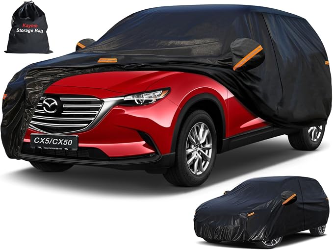Kayme 7 Layers SUV Car Cover Custom Fit for Mazda CX-5 CX5 CX50 CX-50 (2012-2026) Waterproof All Weather for Automobiles, Outdoor Full Cover Rain Sun UV Protection.Black