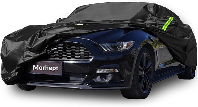 Car Cover Custom Fit for Ford Mustang 2005-2026, Waterproof All Weather GT Cover Outdoor Dustproof Shelby Coupe Cover with Door Zipper Black
