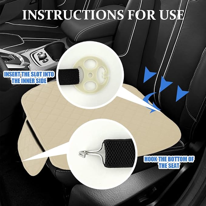 Leather Front Car Seat Cover, Anti-Slip Car Seat Bottom Covers, Full Wrapped Bottom Seat Protectors with Storage Pocket, Universal Comfortable Seat Cushion Fit Vehicles SUVs Trucks (K2-Beige)
