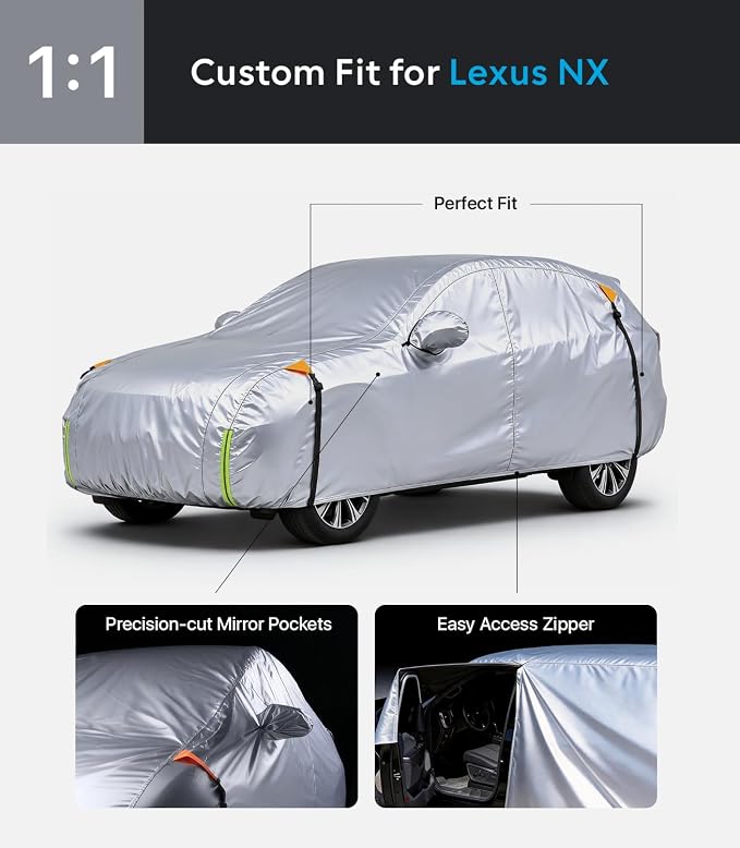 Wigoo Lexus NX200t NX250 NX300 NX350 NX450h Car Cover 2014-2026, Custom Fit SUV Cover, Waterproof All-Weather Outdoor Protection, UV Rain Snow Dust Protection, Paint-Safe Lining, Door Zipper