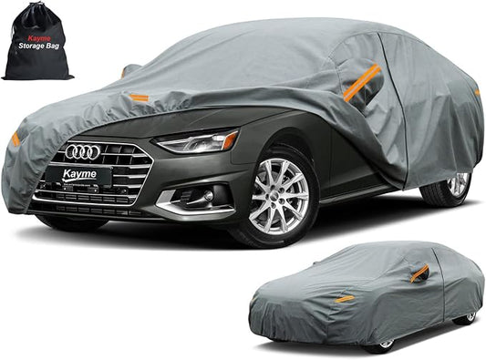 Kayme Heavy Duty Car Cover Waterproof All Weather, Full Exterior Covers Sun Rain UV Protection. Universal Fit Audi A4/A5, Honda Accord/Civic, Nissan Maxima, Cadillac CTS Etc.