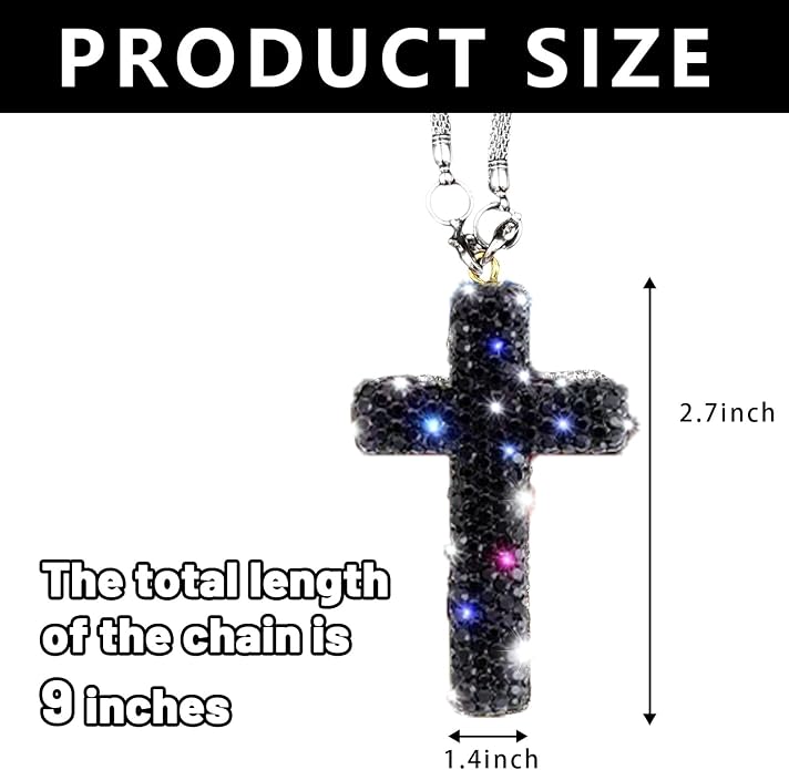 Bling Car Rear View Mirror Accessories Hanging Pendant,Cross Crystal Rhinestone For Car Mirror Hanging,Double-Sided Cross Diamond Religious,Interior Men Women Car Accessories