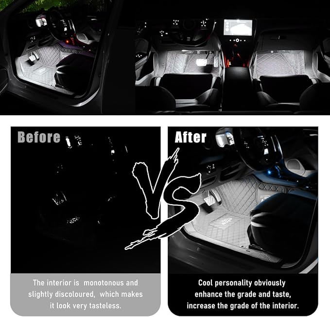 Wevdn Car Interior LED Strip Light, 12V 24 LED Waterproof Neon Ambient Night Light with USB Port, Automotive Atmosphere Decorative Under Dash Lighting Kit, Car Accessories (White)