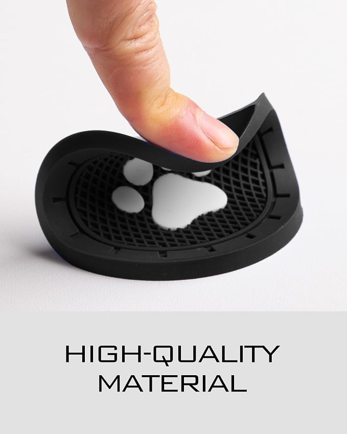 Coaster for Cup Holder - 4 Pack Silicone Auto Drink Coasters Mat Cat Dog Paw Universal Non-Slip Inserts Car Interior Accessories, Black