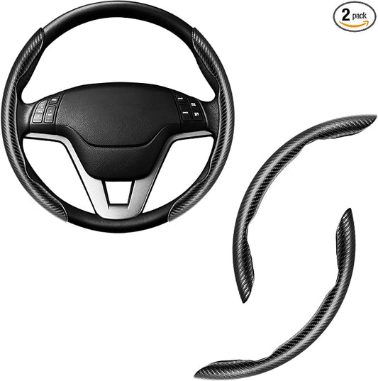 Amiss 2pcs Carbon Fiber Anti-Skid Steering Wheel Cover, Waterproof & Segmented Butterfly Design, Universal 99% Vehicle Wheel Cover Protector, Car Interior Accessories (Black-2pcs)