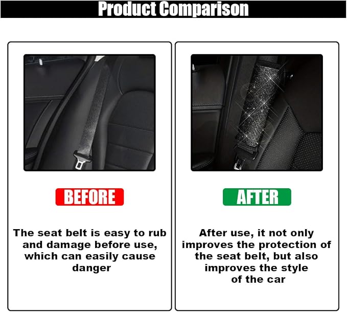 GLSOWEE 2PCS Bling Car Seat Belt Shoulder Pads for Women, Black Diamond | Bling Rhinestones Seat Belt Covers, Car Seatbelt Strap Pad with Crystal Diamond, Car Interior Accessories for Car SUV