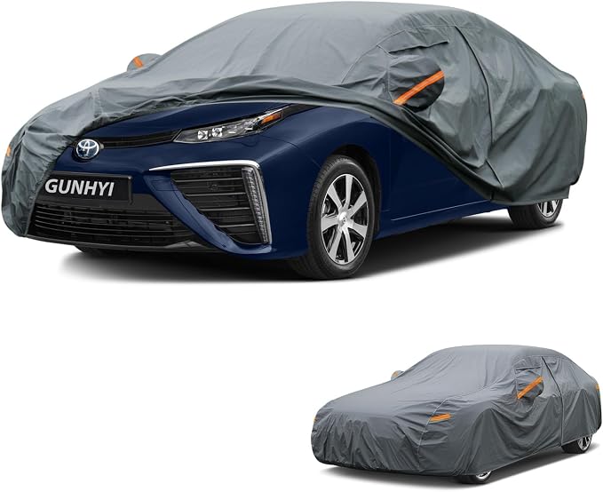 GUNHYI Premium Car Cover Custom Fit Toyota Mirai, 16 Layers Heavy Duty Car Cover Waterproof All Weather with Zipper Door for Sun Rain Snow Dust Uv Protection