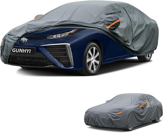 GUNHYI Premium Car Cover Custom Fit Toyota Mirai, 16 Layers Heavy Duty Car Cover Waterproof All Weather with Zipper Door for Sun Rain Snow Dust Uv Protection