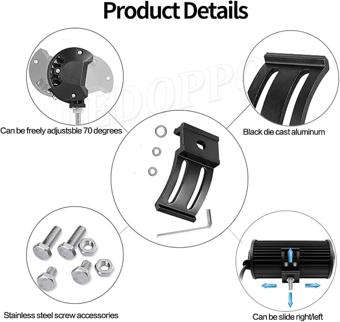 Slide Mounting Bracket LED Bar Base Mounting Brackets Universal Adjustable Side Bracket Kit for Most Work Lights Pod Lights from 4 inch up to 52 inch (Pack of 2)