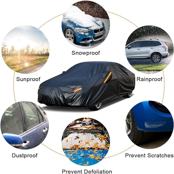 Kayme 7 Layers Car Cover Custom Fit for Tesla Model Y, Waterproof All Weather for Automobiles, Outdoor Full Car Cover Sun Rain UV Snow Protection.with Zipper and Charging Port. Black