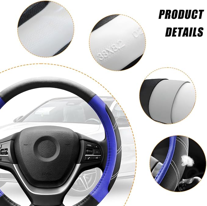 Zpana Car Steering Wheel Cover, 15 Inch Carbon Fiber Leather Non-Slip Steering Wheel Protector with Lining, Breathable Automotive Interior Accessories, Universal for SUV RV Truck (Blue)