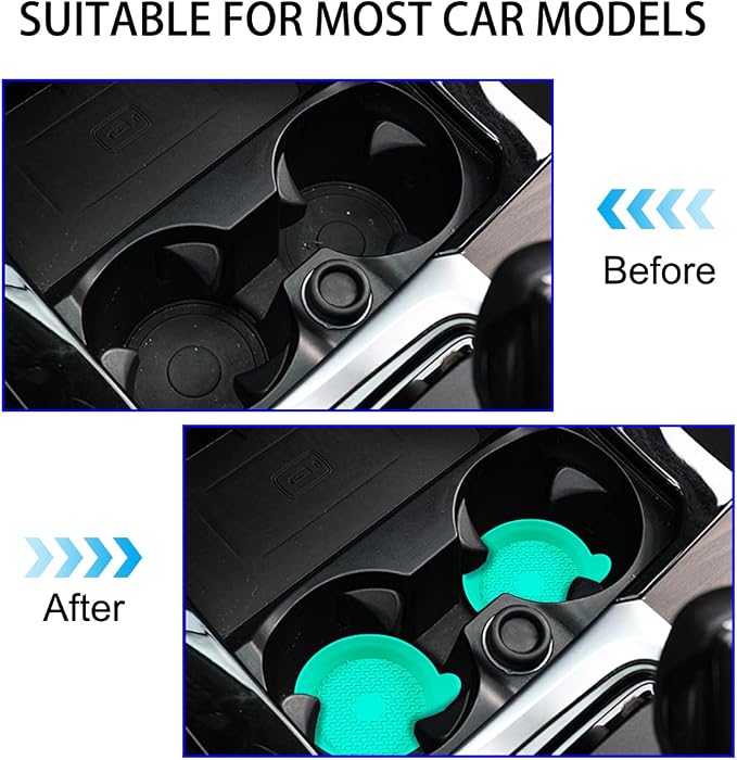 Mandark Car Cup Holder Coasters, 4PCS Non-Slip Silicone Vehicle Insulation Drink Mat, Waterproof Sift-Proof Spill Recessed Auto Interior Cup Insert Pad Accessories, Universal Fit (Light Green)
