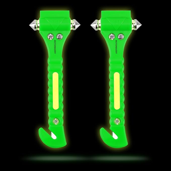 MOTORBUDDY 2-Pack Car Safety Hammer Seatbelt Cutter,Auto Emengency Escape Tool with Windows Glass Breaker, Escape Tool for Car Accidents,Grow in The Dark