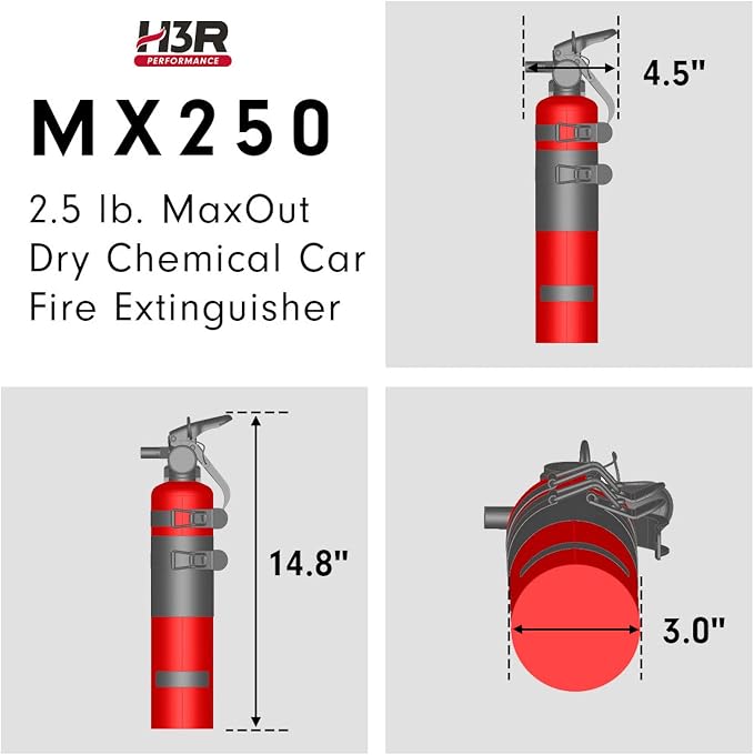 MaxOut ABC Fire Extinguisher for Vehicle, Marine & Home Safety | Car, Truck, Off-Road, UTV, RV, Boat | Refillable Dry Chemical | Mounting Bracket | UL Listed, USCG Approved | 2.5 lbs Black