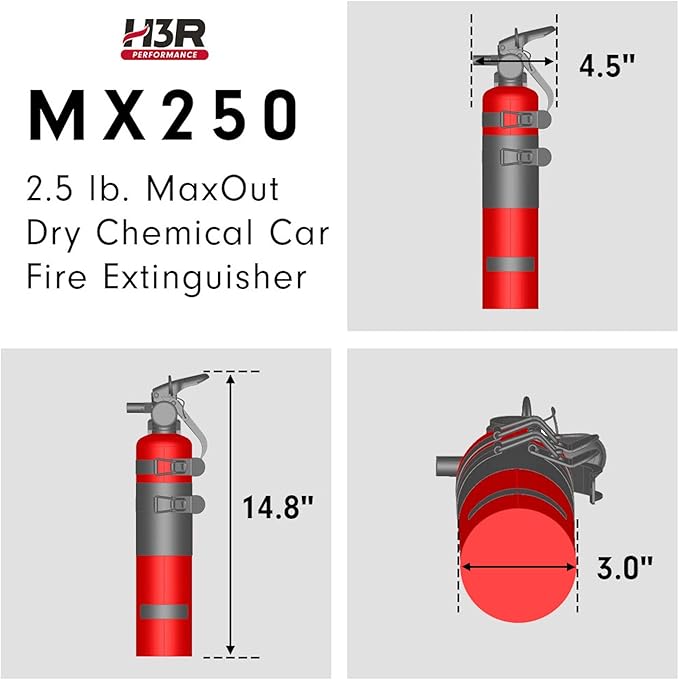MaxOut ABC Fire Extinguisher for Vehicle, Marine & Home Safety | Car, Truck, Off-Road, UTV, RV, Boat | Refillable Dry Chemical | Mounting Bracket | UL Listed, USCG Approved | 2.5 lbs Red