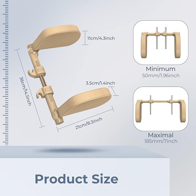 Adjustable Car Headrest Pillow, Road Pal Headrest, U-Shaped Travel Sleeping Pillow for Kids & Adults, Head Neck Support Only Suitable for Car Seat Headrest with Poles, Khaki