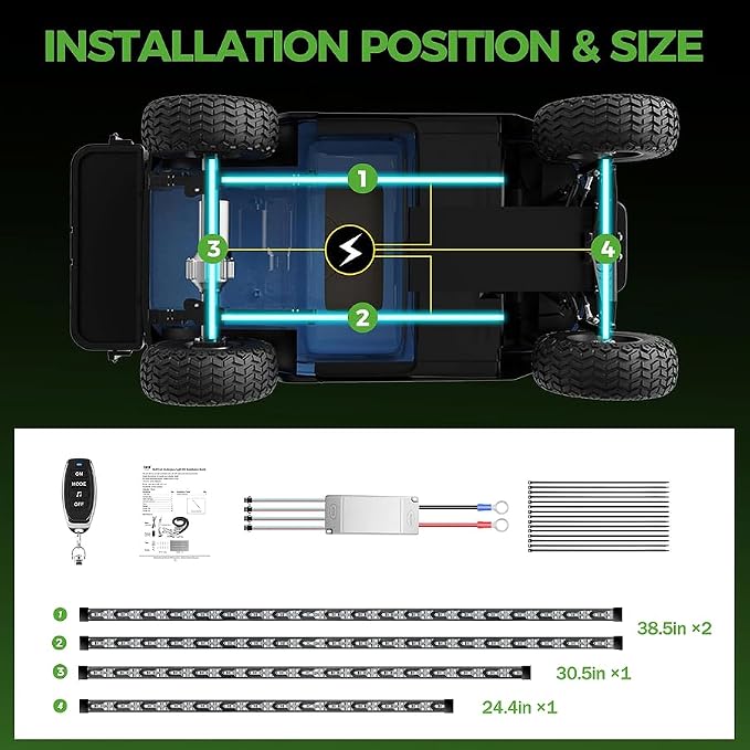 10L0L Golf Cart Underglow Light Kit with Canopy Lights, IP67 Waterproof, 24 Dream Color Modes Wireless Remote Music Sync, 12V-80V Wide Voltage Fit for Yamaha EZGO Club Car
