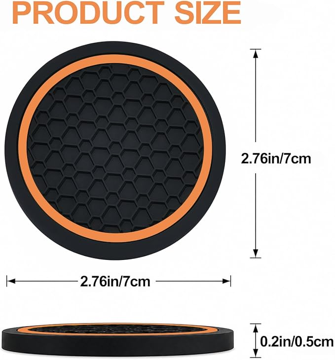 4PCS Car Cup Holder Coasters - 2.75 Inch Non-Slip Insert Water Bottle Holder Pads, Dustproof Automotive Interior Accessories Mat, Universal for Vehicles, Trucks, RVs (Orange)