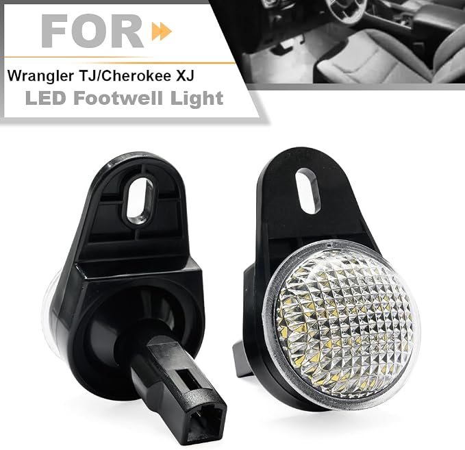 LED Interior Footwell Light with Harness for Jee'p Wrangler TJ Cherokee XJ | Grand Cherokee ZJ Ram 1500 2500 3500 LED Under Dashboard Courtesy Floorboard Lamp Assembly Xenon White 6000K 2Pcs