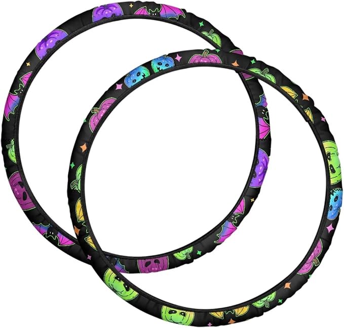 Colorful Pumpkin Wheelchair Wheel Covers Non-Slip Wheelchair Accessories Tyre Covers to Protect Floors Carpets Fits 24" Wheels Set of 2 Pairs Halloween Decorations