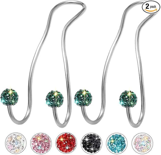 Bling Purse Hook for Car Headrest, Upgraded Cute Car Seat Hooks for Bag Handbag, Durable Stainless Auto Purse Hanger Holder 2 Pack, Green
