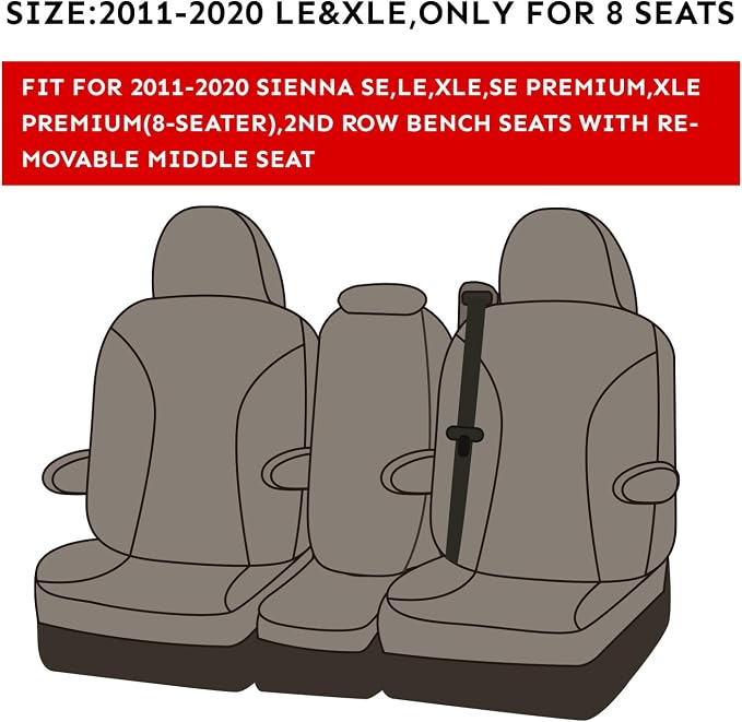 coverdream Sienna Leather Car Seat Covers Custom Fit for 2011-2020 Toyota Sienna SE,LE,XLE,SE Premium,XLE Premium,8-Seater,Airbag Compatible Waterproof Auto Seat Protector(Full Set,Beige)