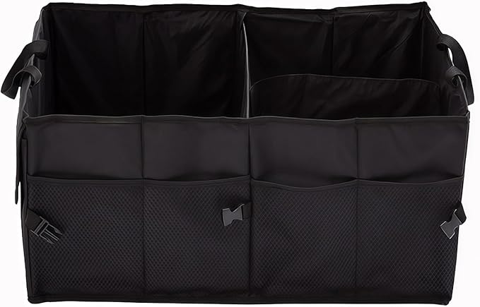 Car Trunk Organizer, Collapsible Multi Compartment Vehicle Storage Box, Waterproof Adjustable Automotive Organization Container Accessories, Universal for SUV, Sedan, Truck (Black)