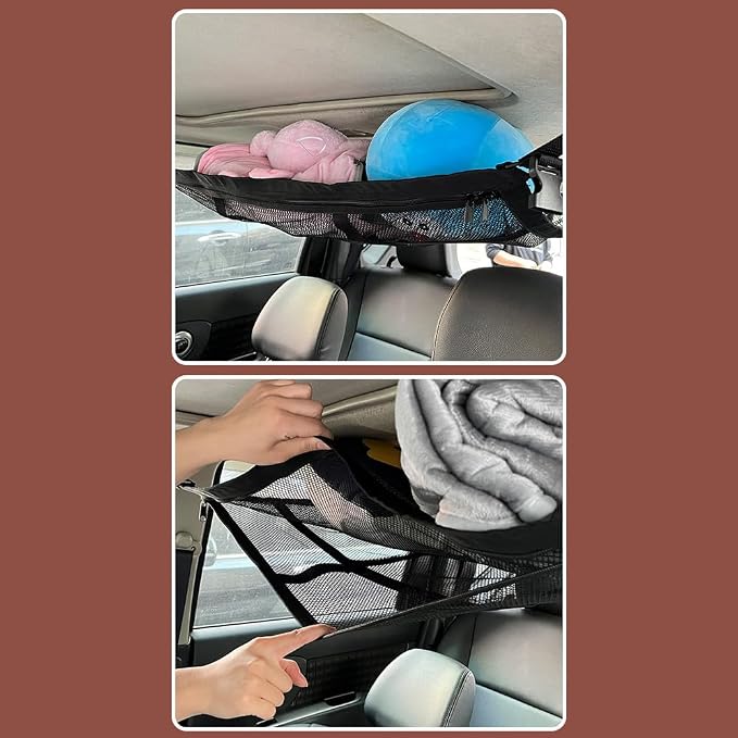 Car Ceiling Cargo Net for Subaru Forester 2018-2026 Car Roof Storage Mesh Bag Adjustable Roof Storage Organizer Double-Layer Mesh Pocket Accessories