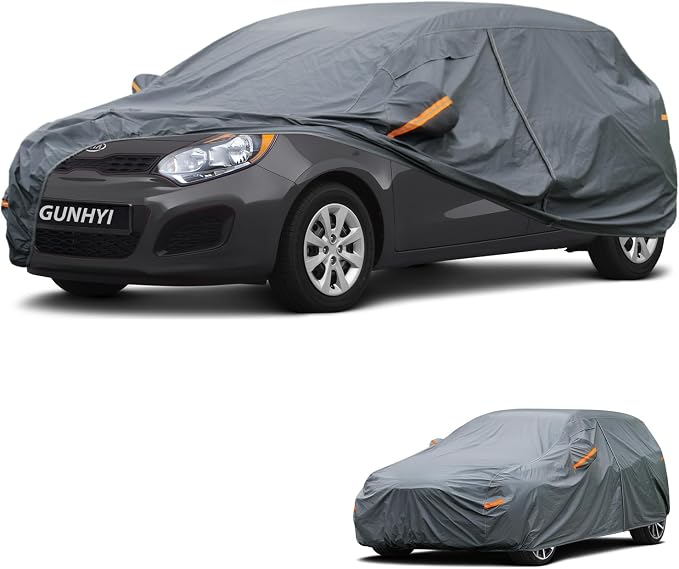 GUNHYI Premium Car Cover Custom Fit Kia Rio Hatchback, 16 Layers Heavy Duty Car Cover Waterproof All Weather with Zipper Door for Sun Rain Snow Dust Uv Protection