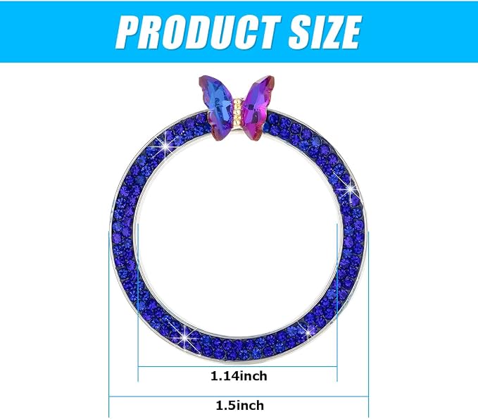 2PCS Bling Car Engine Start Stop Decoration Ring, Crystal Rhinestone Auto Push Start Button Ignition Ring Sticker, Vehicle Decor Accessories for Women Girls, Universal for Vehicles (Dark Blue)