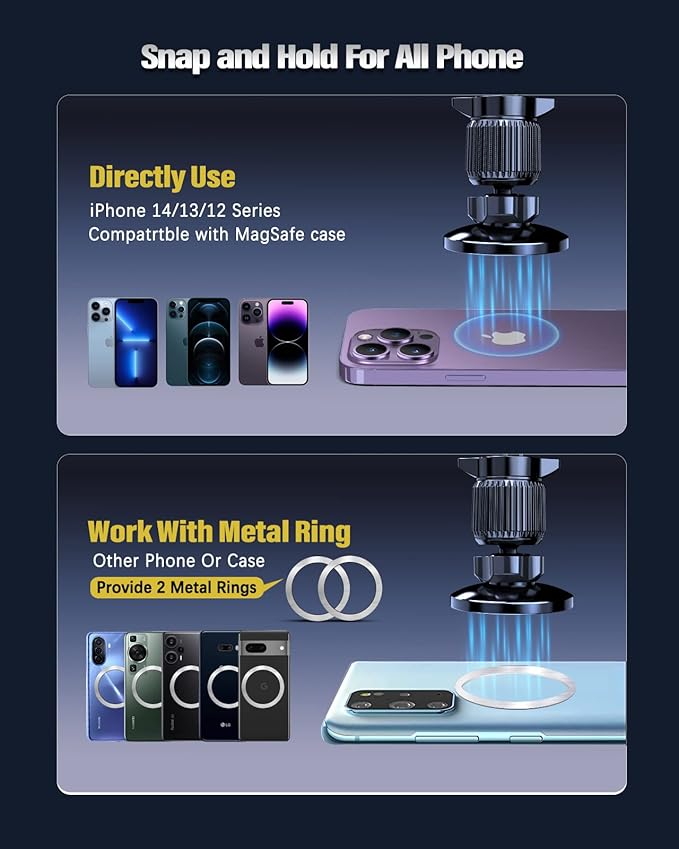 Magnetic Car Mount Charger 15W Magnetic Wireless Car Charger for iPhone 17 Accessories Magnetic Phone Holder for Car 3 in 1 Magnetic Car Mount for iPhone17Pro/16/15/14/13/12 Series Gifts for Men Women | N52 Strong Magnets, 360° Rotation, Dashboard & Ve...
