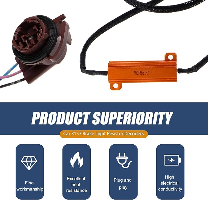 Fiknonk2 PCS Car 3157 Brake Light Resistor Decoders, LED Resistor Turn Signal Error Decoding Harness, 50W 6 Ohm LED Resistor Load Harness Decoders, for T20/3157/4157 Light Bulb (Multicolored)