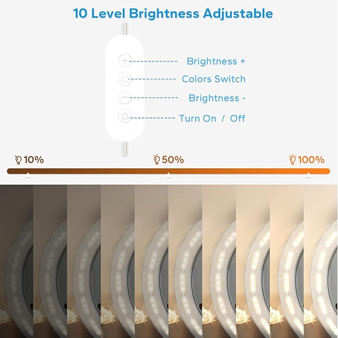 Bairth LED Vanity Lights for Mirror, 16ft Makeup Strip Light, 3000K 4000K 6000K & 10 Level Brightness Adjustable, USB Cable, Hollywood Mirror Light Stick-On for Makeup Dressing Room Bathroom Bedroom