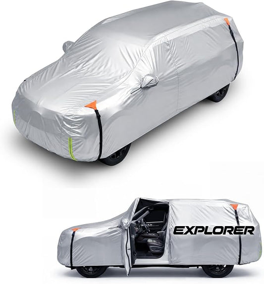 Wigoo Ford Explorer Car Cover Accessories 2006-2026, Custom Fit Waterproof All Weather Outdoor Indoor Full SUV Cover, Windproof Sun UV Rain Snow Dust Protection, Door Zipper, Reflective Strips