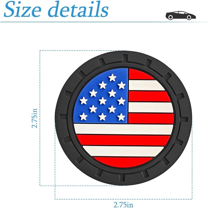 AUCELI 2 Pack Car Cup Holder Coasters, Colored American Flag US Flag Insert Car Cup Coaster, 2.75 Inch Anti Slip Shockproof Embedded Drink Mat, Vehicle Interior Decor Accessories