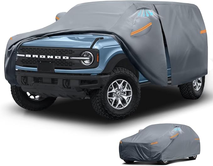 Waterproof Ford Bronco 2 Door(2021-2026) Car Cover with Breathable Vents, [Upgrade] Premium Covers with Cotton Liner and Zipper Door, Sun Rain Snow Dust Uv Protection.