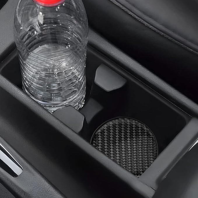 BESULEN Car Cup Holder Coaster, 4 PCS Carbon Fiber Non-Slip Embedded Coasters, Universal 2.75 Inch Cup Holder Insert Coaster Pad, Sports Racing Durable Drink Mat, Car Interior Accessories